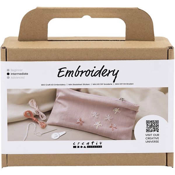 Produktbild: Creativ Company DIY Sets Sticken & Nadelstanzen Mini Kreativ Set Sticken, Staubros&eacute;, Clutch, Kreativ Box