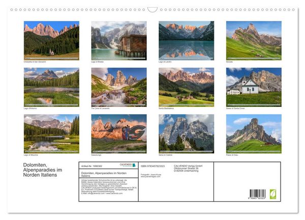 Produktbild: Dolomiten, Alpenparadies im Norden Italiens (Wandkalender 2026 DIN A2 quer), CALVENDO Monatskalender