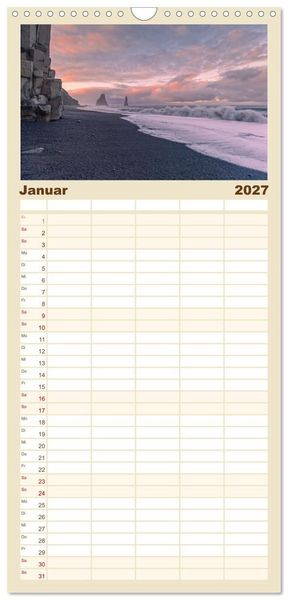 Produktbild: Familienplaner 2027 - Naturwunder in Island mit 5 Spalten (Wandkalender, 21 x 45 cm) CALVENDO