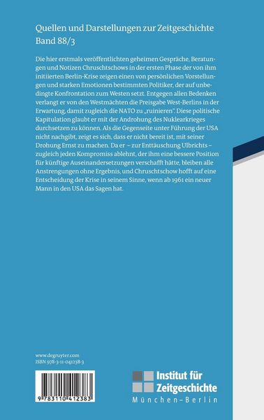 Produktbild: Chruschtschows Westpolitik 1955 bis 1964 / Anfangsjahre der Berlin-Krise (Herbst 1958 bis Herbst 1960)