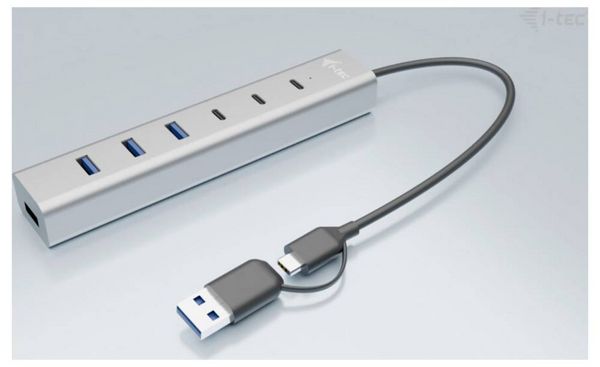 Produktbild: I-tec CAHUBMETAL7 USB-Hub 4+3 Port USB-A, USB-C&reg; USB 3.1 Gen1 5 GBit/s Grau CAHUBMETAL7