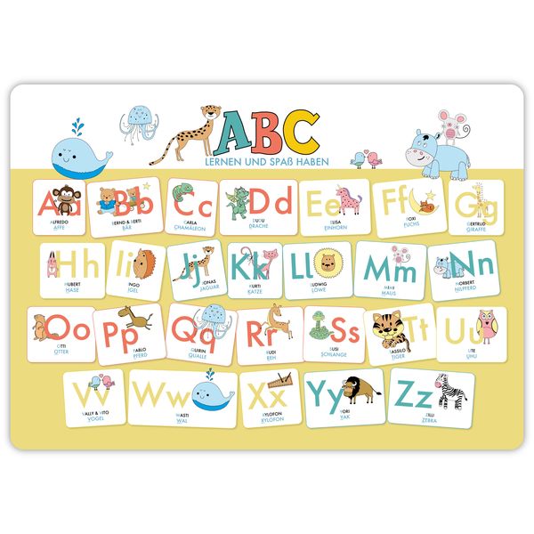 Hochwertiges ABC-Mini-Lernposter der Tiere (32,4 x 45,8 cm): Stabiler Karton, folienbeschichtet, abwischbar.