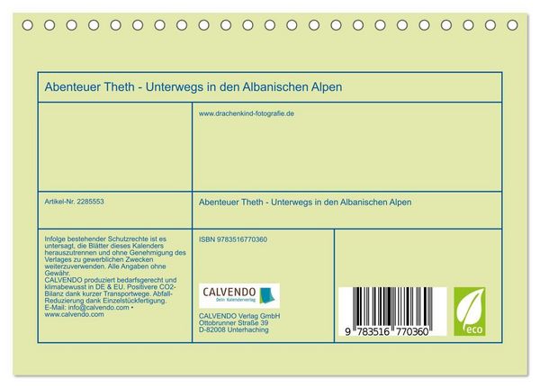 Produktbild: Abenteuer Theth - Unterwegs in den Albanischen Alpen (Tischkalender 2027 DIN A5 quer), CALVENDO Monatskalender