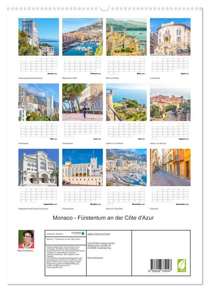 Produktbild: Monaco - F&uuml;rstentum an der C&ocirc;te d'Azur (hochwertiger Premium Wandkalender 2026 DIN A2 hoch), Kunstdruck in Hochglanz