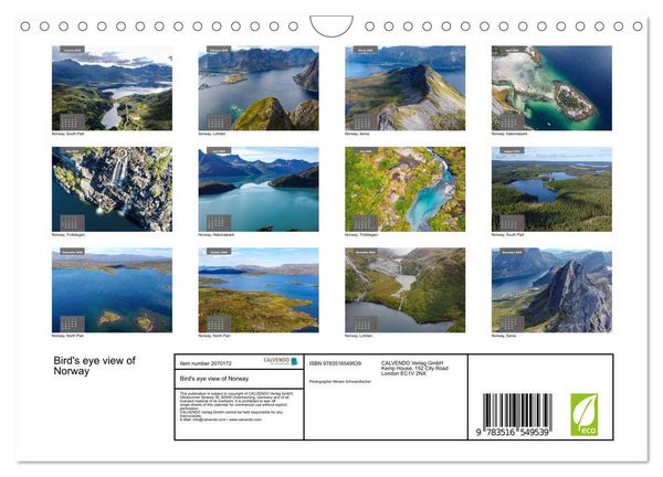 Produktbild: Bird's eye view of Norway (Wall Calendar 2026 DIN A4 landscape), CALVENDO 12 Month Wall Calendar