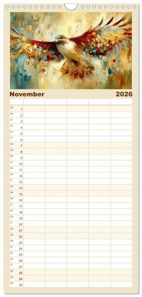 Produktbild: Familienplaner 2026 - Majest&auml;ten der L&uuml;fte. Raubv&ouml;gel zwischen Himmel und Kunst mit 5 Spalten (Wandkalender, 21 x 45 cm) CALVENDO