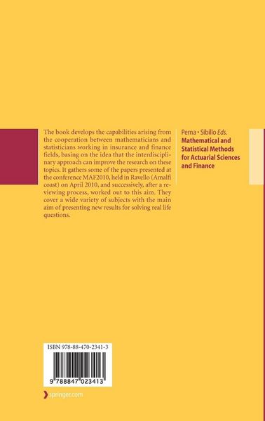 Produktbild: Mathematical and Statistical Methods for Actuarial Sciences and Finance