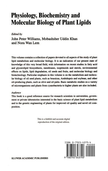 Produktbild: Physiology, Biochemistry and Molecular Biology of Plant Lipids