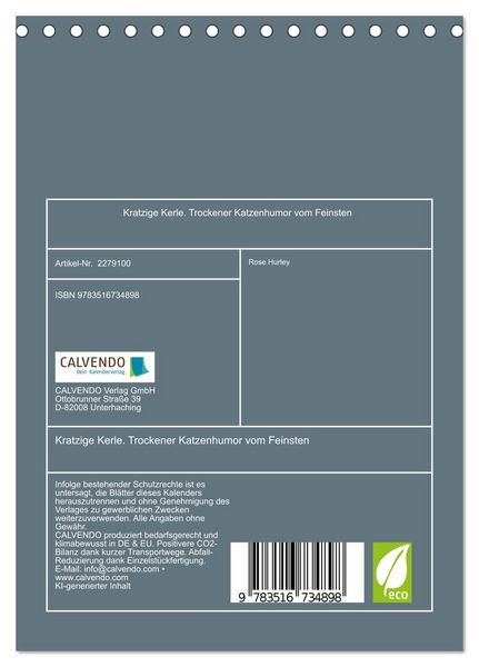 Produktbild: Kratzige Kerle. Trockener Katzenhumor vom Feinsten (Tischkalender 2026 DIN A5 hoch), CALVENDO Monatskalender