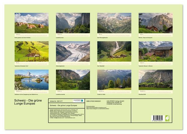 Produktbild: Schweiz - Die gr&uuml;ne Lunge Europas (Wandkalender 2026 DIN A2 quer), CALVENDO Monatskalender