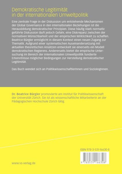 Produktbild: Demokratische Legitimit&auml;t in der internationalen Umweltpolitik