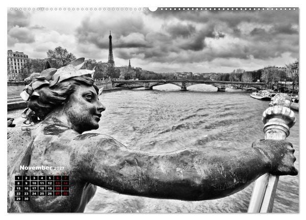 Produktbild: Paris-Impressionen in Schwarz-Wei&szlig; (hochwertiger Premium Wandkalender 2027 DIN A2 quer), Kunstdruck in Hochglanz