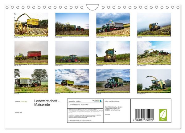 Produktbild: Landwirtschaft - Maisernte (Wandkalender 2026 DIN A4 quer), CALVENDO Monatskalender