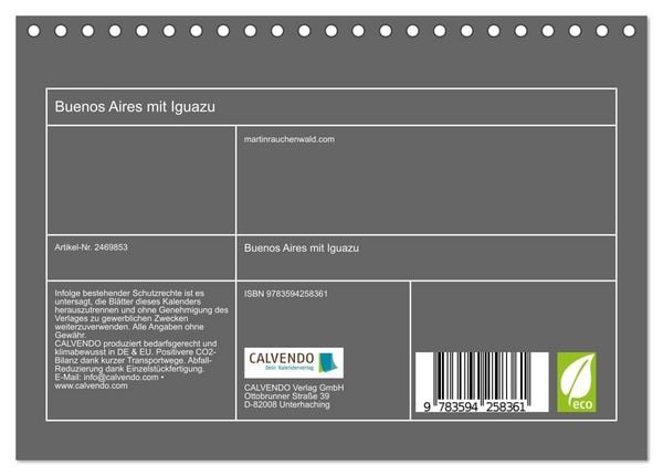 Produktbild: Buenos Aires mit Iguazu (Tischkalender 2027 DIN A5 quer), CALVENDO Monatskalender