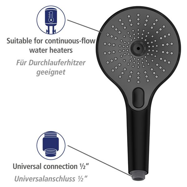 Produktbild: Duschkopf Mod. Ultimate Shower Schwarz/Grau, &Oslash; 13 cm