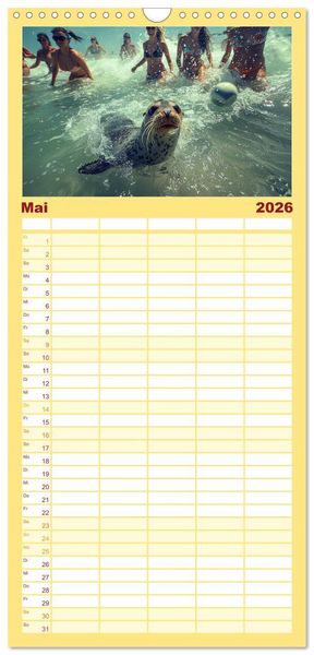 Produktbild: Familienplaner 2026 - Tierische Balljunkies mit 5 Spalten (Wandkalender, 21 x 45 cm) CALVENDO