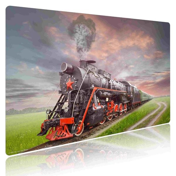 Produktbild: Cover-your-desk Schreibtischunterlage f&uuml;r Kinder und Erwachsene Dampflok schwarz, aus hochwertigem Vinyl , 60 x 40 cm
