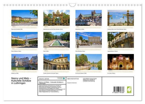 Produktbild: Nancy und Metz &ndash; Kulturelle Sch&auml;tze in Lothringen (Wandkalender 2027 DIN A3 quer), CALVENDO Monatskalender