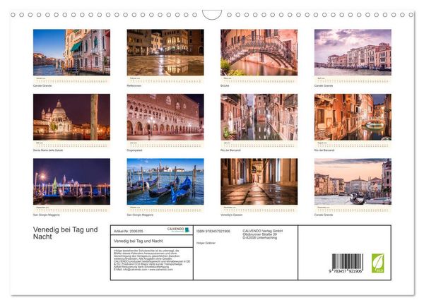 Produktbild: Venedig bei Tag und Nacht (Wandkalender 2026 DIN A3 quer), CALVENDO Monatskalender