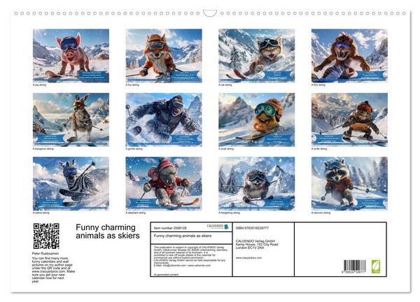 Produktbild: Funny charming animals as skiers (Wall Calendar 2026 DIN A2 landscape), CALVENDO 12 Month Wall Calendar