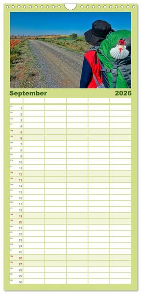 Produktbild: Familienplaner 2026 - Jakobsweg - pilgern auf dem Camino de Santiago mit 5 Spalten (Wandkalender, 21 x 45 cm) CALVENDO