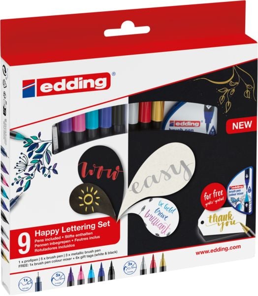 Produktbild: edding 1340 brush pen, Happy Lettering 9er Set