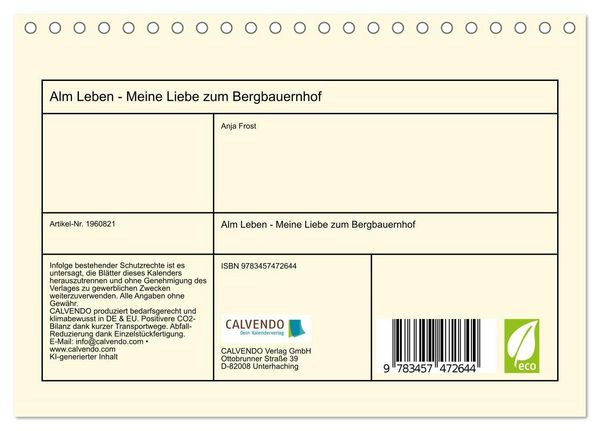 Produktbild: Alm Leben - Meine Liebe zum Bergbauernhof (Tischkalender 2026 DIN A5 quer), CALVENDO Monatskalender