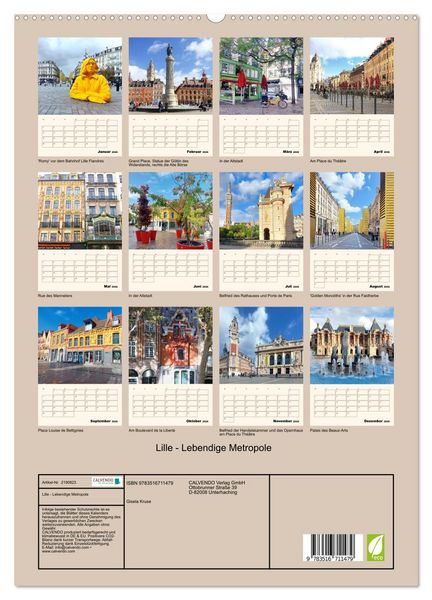 Produktbild: Lille - Lebendige Metropole (hochwertiger Premium Wandkalender 2026 DIN A2 hoch), Kunstdruck in Hochglanz