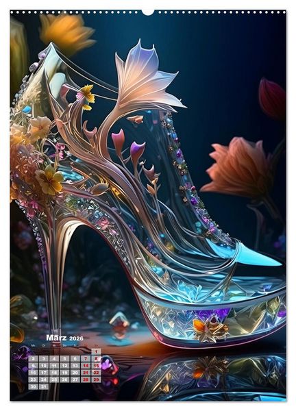 Produktbild: Gl&auml;serne Schuhe - M&auml;rchenhafte Pumps voller funkelnder Tr&auml;ume (hochwertiger Premium Wandkalender 2026 DIN A2 hoch), Kunstdruck in Hochglanz