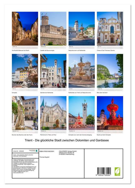 Produktbild: Trient - Die gl&uuml;ckliche Stadt zwischen Dolomiten und Gardasee (Wandkalender 2026 DIN A3 hoch), CALVENDO Monatskalender