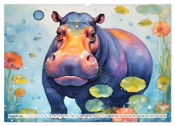 Produktbild: Hippos bekennen Farbe - kunterbunter Nilpferdspa&szlig; (Wandkalender 2026 DIN A2 quer), CALVENDO Monatskalender
