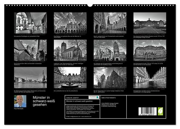 Produktbild: M&uuml;nster in schwarz-wei&szlig; gesehen (hochwertiger Premium Wandkalender 2026 DIN A2 quer), Kunstdruck in Hochglanz
