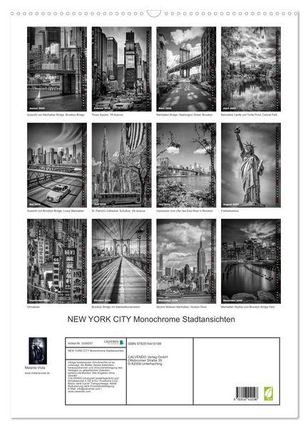Produktbild: NEW YORK CITY Monochrome Stadtansichten (Wandkalender 2026 DIN A2 hoch), CALVENDO Monatskalender
