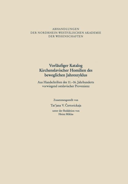 Produktbild: Vorl&auml;ufiger Katalog Kirchenslavischer Homilien des beweglichen Jahreszyklus