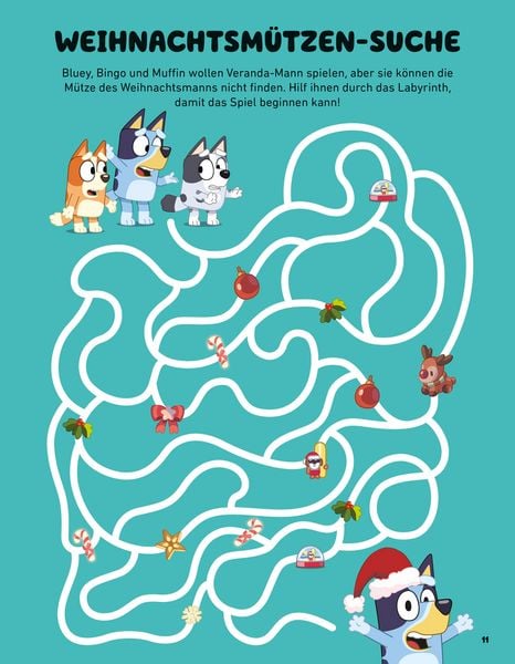 Produktbild: BLUEY &ndash; Hurra, es ist Weihnachten! - R&auml;tsel- und Stickerbuch