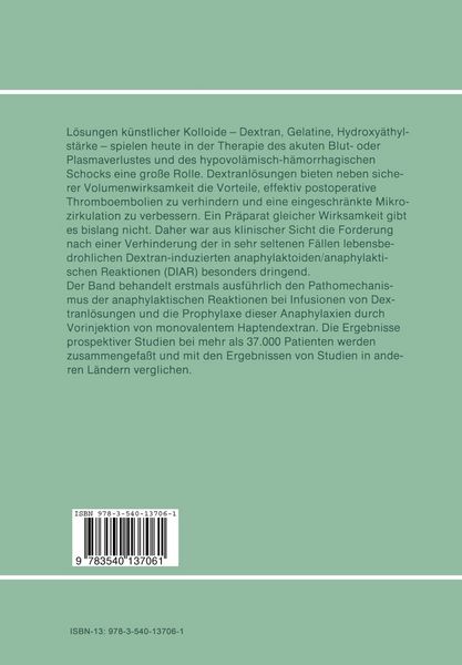 Produktbild: Dextrananaphylaxie, Pathomechanismus und Prophylaxe