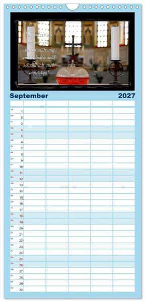 Produktbild: Familienplaner 2027 - Monat f&uuml;r Monat ein Bibelvers mit 5 Spalten (Wandkalender, 21 x 45 cm) CALVENDO
