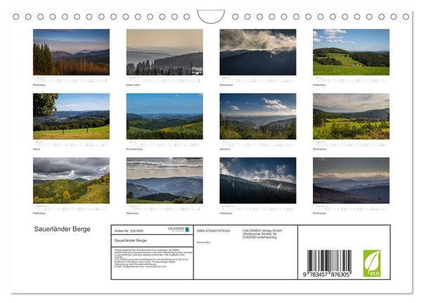 Produktbild: Sauerl&auml;nder Berge (Wandkalender 2026 DIN A4 quer), CALVENDO Monatskalender