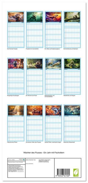 Produktbild: Familienplaner 2026 - W&auml;chter des Flusses - Ein Jahr mit Fischottern mit 5 Spalten (Wandkalender, 21 x 45 cm) CALVENDO