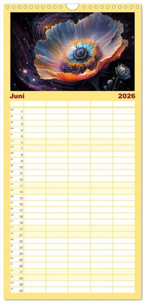 Produktbild: Familienplaner 2026 - Kosmische Bl&uuml;ten mit 5 Spalten (Wandkalender, 21 x 45 cm) CALVENDO