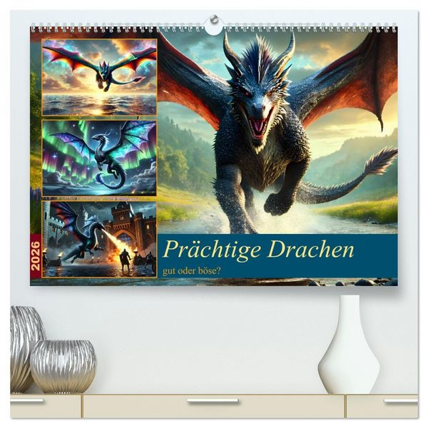 Produktbild: Pr&auml;chtige Drachen, gut oder b&ouml;se? (hochwertiger Premium Wandkalender 2026 DIN A2 quer), Kunstdruck in Hochglanz