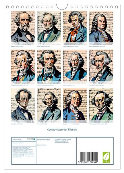 Produktbild: Komponisten der Klassik (Wandkalender 2026 DIN A4 hoch), CALVENDO Monatskalender
