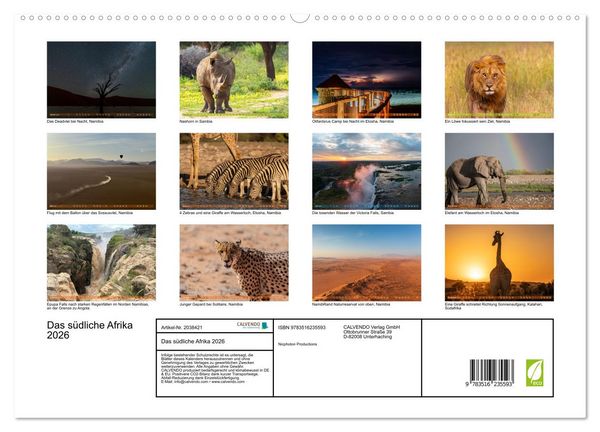 Produktbild: Das s&uuml;dliche Afrika 2026 (hochwertiger Premium Wandkalender 2026 DIN A2 quer), Kunstdruck in Hochglanz