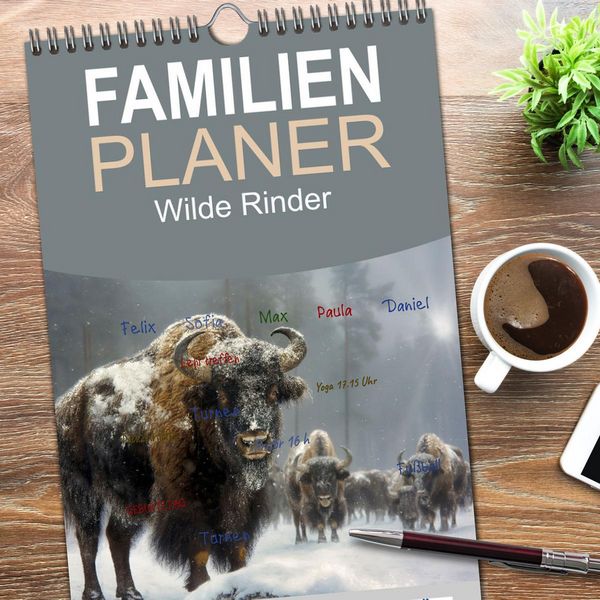 Produktbild: Familienplaner 2026 - Wilde Rinder mit 5 Spalten (Wandkalender, 21 x 45 cm) CALVENDO