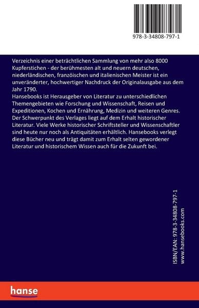Produktbild: Verzeichnis einer betr&auml;chtlichen Sammlung von mehr also 8000 Kupferstichen