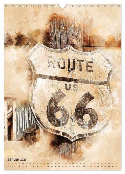 Produktbild: Route 66 - 2451 Meilen (Wandkalender 2026 DIN A3 hoch), CALVENDO Monatskalender