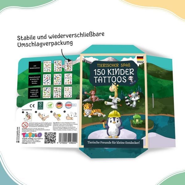 Produktbild: 150 hautfreundliche Kindertattoos &ndash; Thema: Tierischer Spa&szlig;