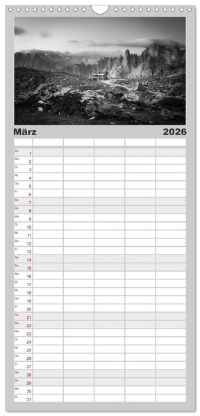 Produktbild: Familienplaner 2026 - Monochrome Wonders mit 5 Spalten (Wandkalender, 21 x 45 cm) CALVENDO