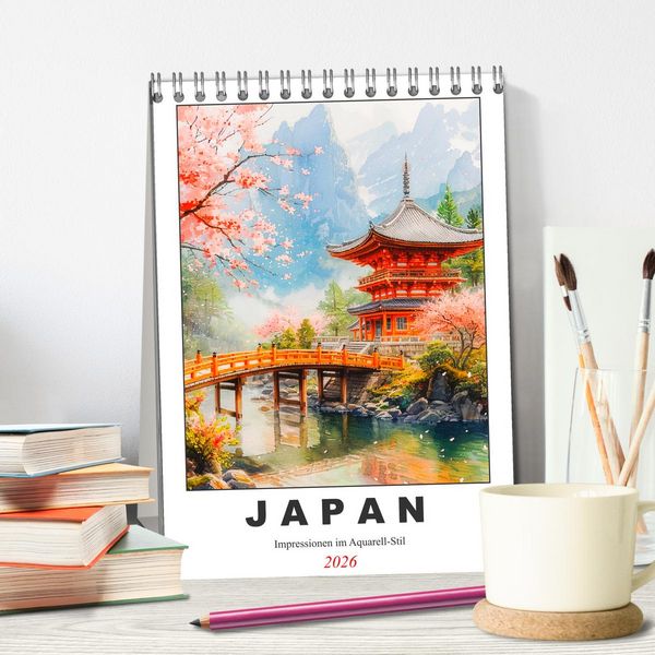 Produktbild: Japan. Impressionen im Aquarell-Stil (Tischkalender 2026 DIN A5 hoch), CALVENDO Monatskalender