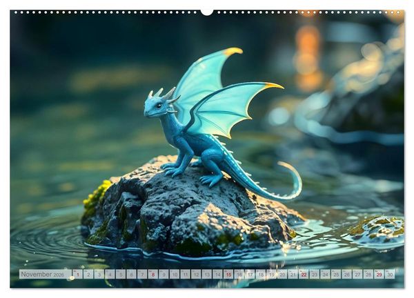 Produktbild: Regenbogenschuppen - Die geheime Welt der magischen Miniatur Drachen (hochwertiger Premium Wandkalender 2026 DIN A2 quer), Kunstdruck in Hochglanz